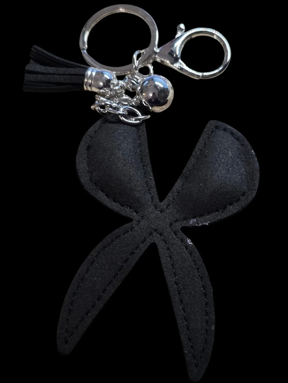 Crystal Embellished Scissors Bag Charm  Keychain - Black, Red, Silver